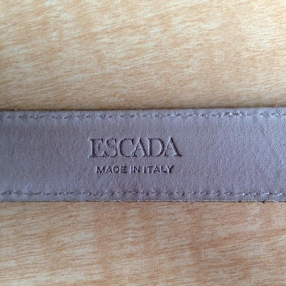 ESCADA Gold Reptile Embossed Leather Belt With Double "E" Gold-tone Logo Buckle - Picture 5 of 7